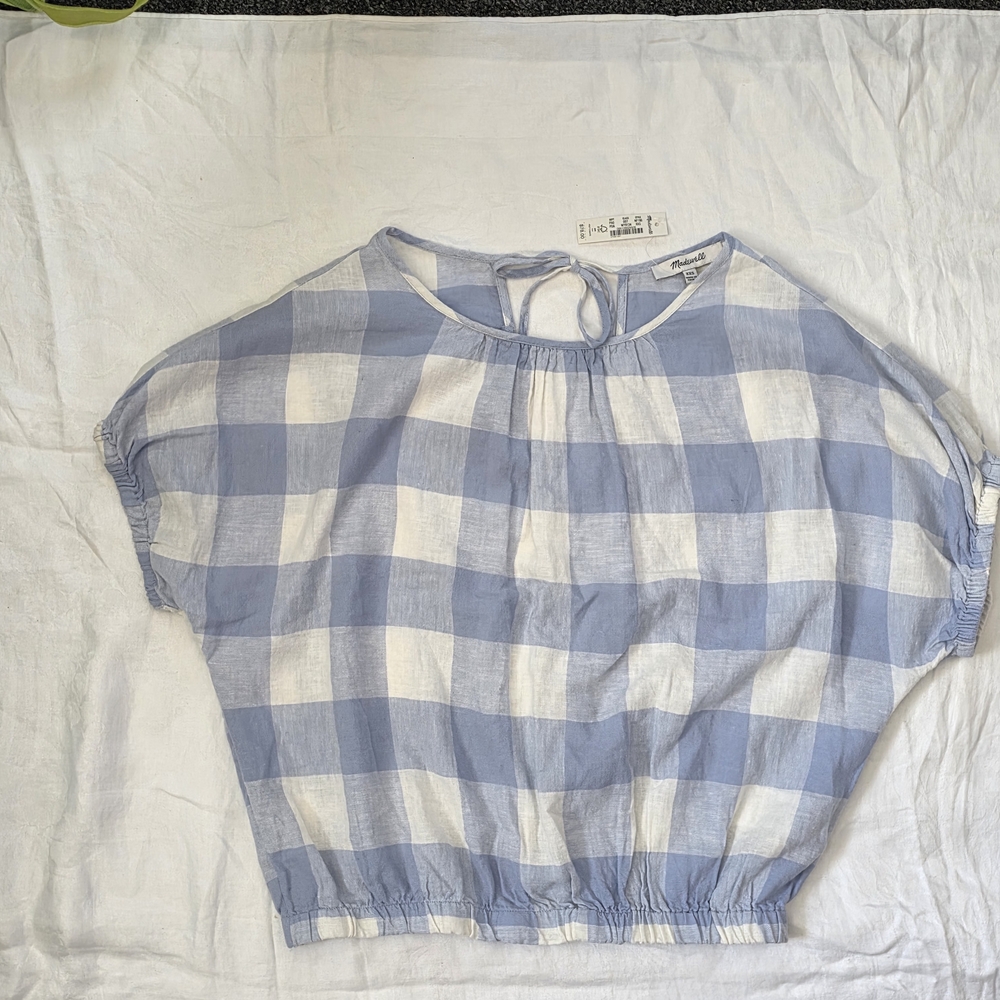 Madewell Light Blue and White Patterned Blouse
